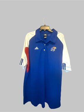 adidas Blue, White & Red Kansas Jayhawks Polo